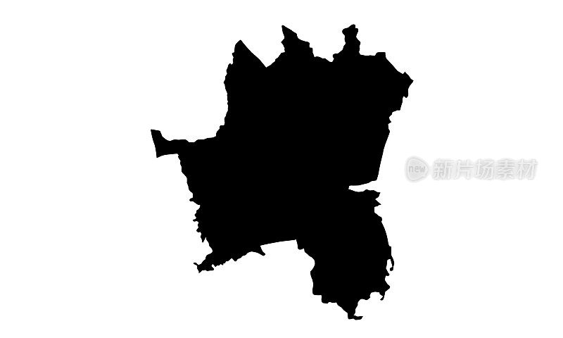 black silhouette map of the city of Katowice in Poland